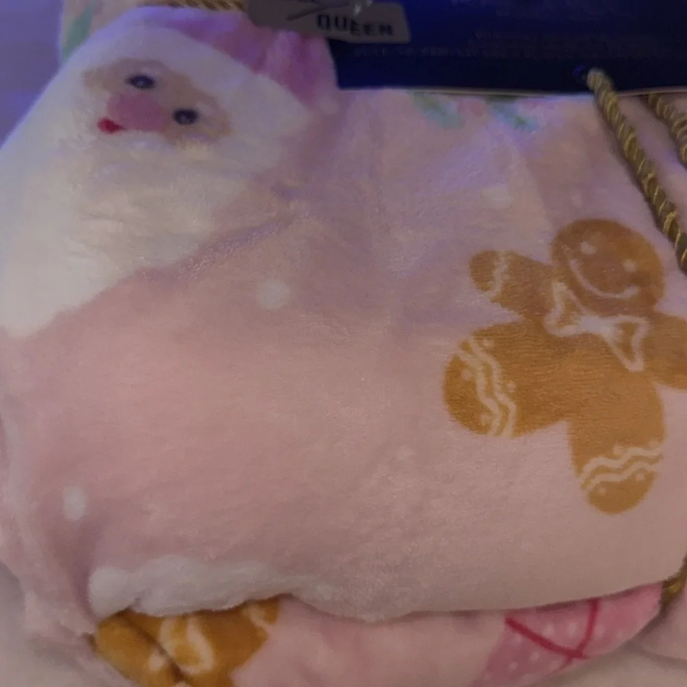 Rachel Roy Pink Gingerbread & Santa Blanket